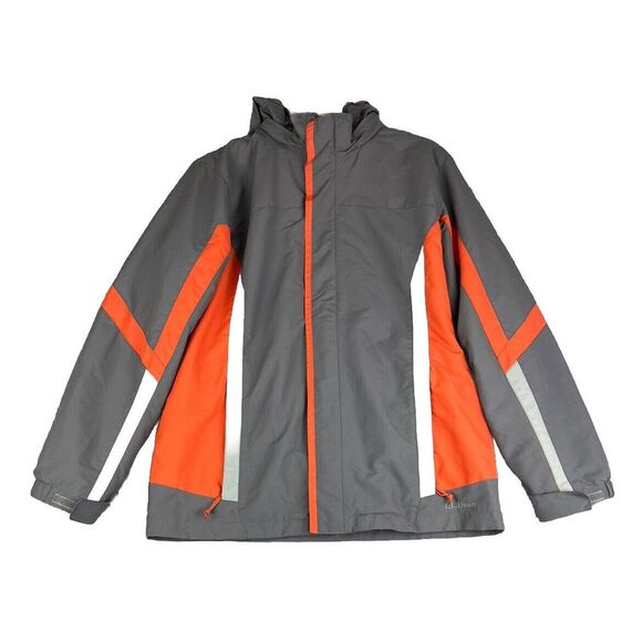 LL‎ Bean Jacket Youth XL 18 Gray Orange Fleece Lined Hooded Waterproof Shell - Picture 1 of 16